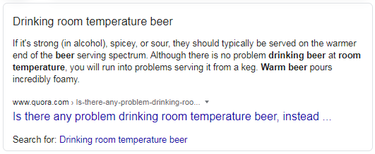 Featured Snippet about drinking beer at room temperature