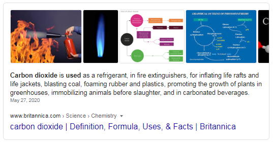Featured Snippet for the term 'what is carbon dioxide used for'