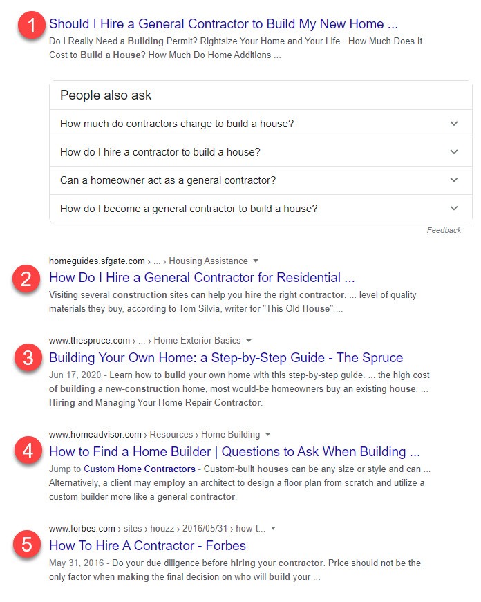 Google SERP for hire a contractor