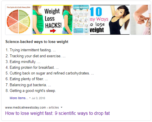 Featured Snippet for the term 'how to lose weight'