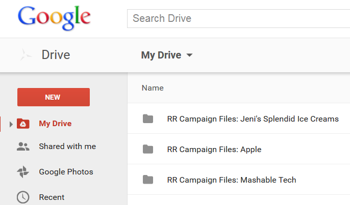 Rank Ranger campaign folders in Google Drive