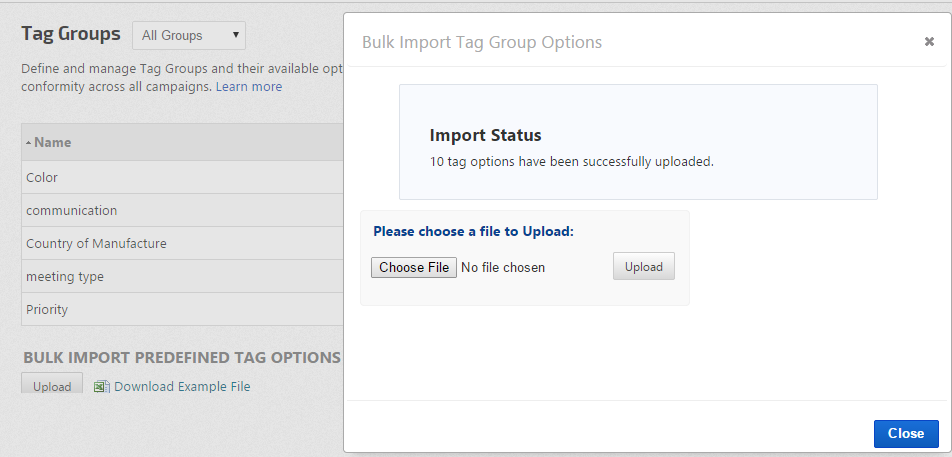 Successful Tag Options Import