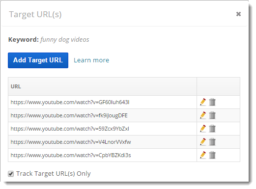 YouTube rank tracking with target url