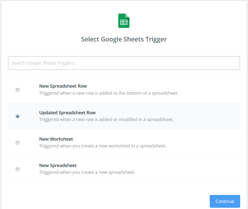 Select a Google Sheets Trigger