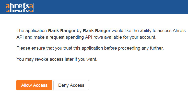 allow Rank Ranger app access to ahrefs 