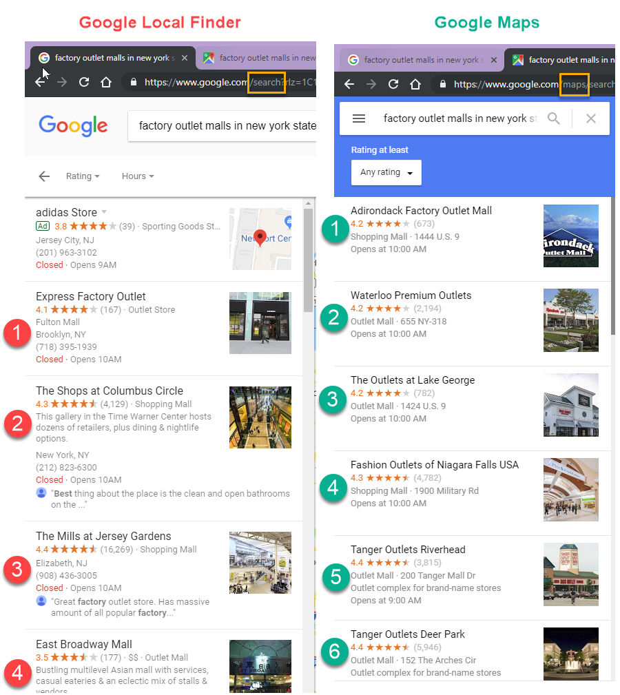 Google local finder vs maps