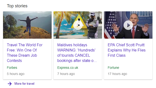Example of Google SERP News Results