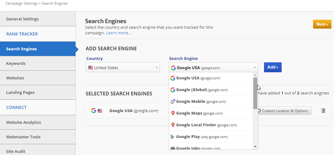 Campaign Search Engine Settings
