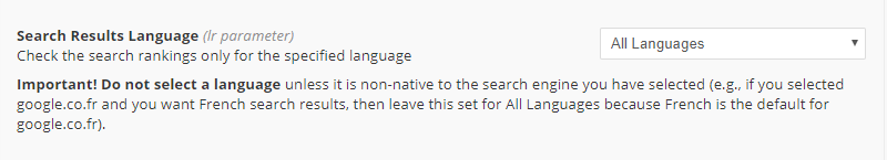 Search Results Language