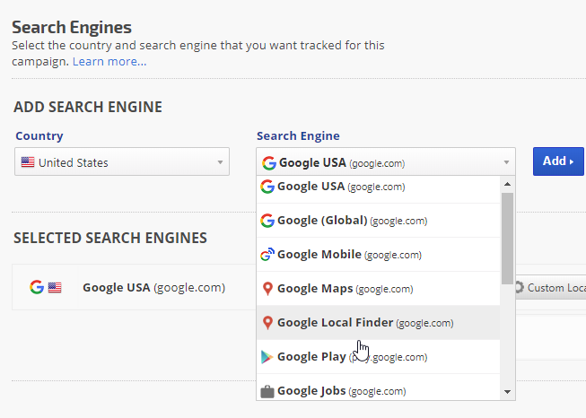 select the Local Finder search engine
