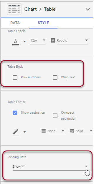 chart and table style settings