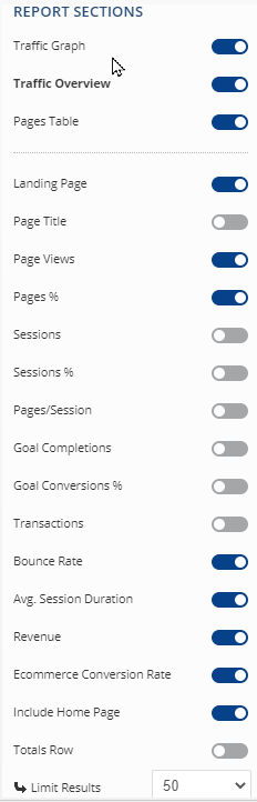 Select report sections